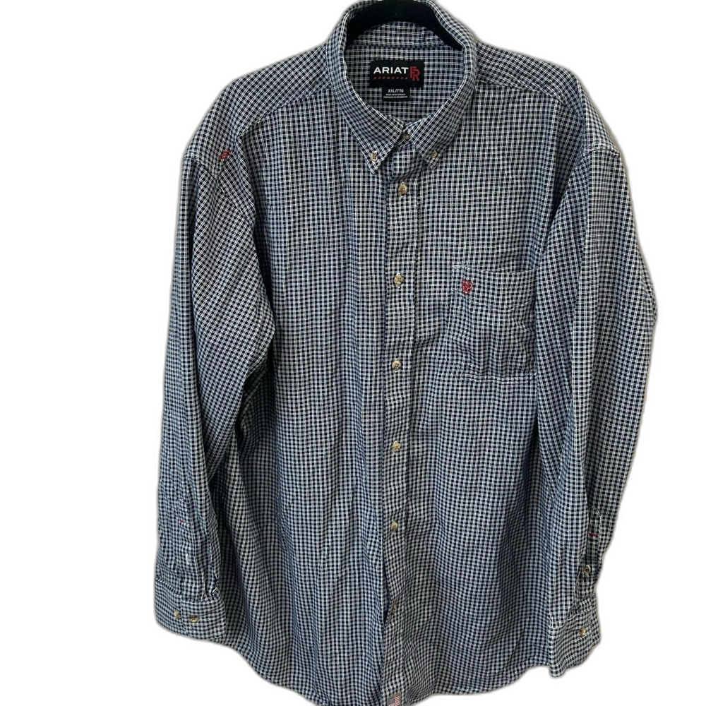 ARIAT Shirt Men’s Size XXL Blue FR Flame Resistant Long Sleeve Button Down Work